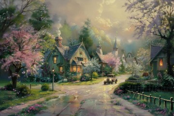 Landscapes Painting - Style of Thomas Kinkade Oil Painting Landscape Original Art Scenery Hometown Memories